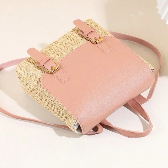 Boho Vegan Leather Straw Buckle Mini Back Pack - Picture 4 of 9